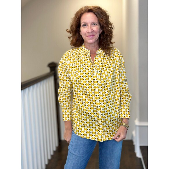 Voyageur By Mersea Aphrodite Button Up Shirt Top Printed Cotton Yellow L 280017 - Picture 2 of 9
